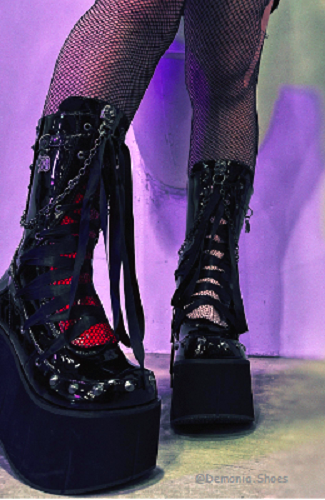 Black Wedge Platform Red Pink Fishnet Corset Style Goth Alt Combat