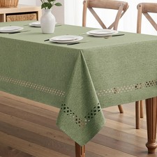 Sage Green Rectangle Tablecloth with Decorative Cutouts 60x120 inch