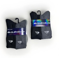 New Quiksilver 8 Pack Black Gray White Half Cushioned Crew Socks Size 8-12.5