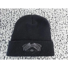 YP Classics Black Knit Beanie Hat Embroidered Dragon Bat Logo