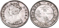 COIN Hong Kong 10 Cents 1889 KM#6.3 Silver Victoria UNC full mint luster