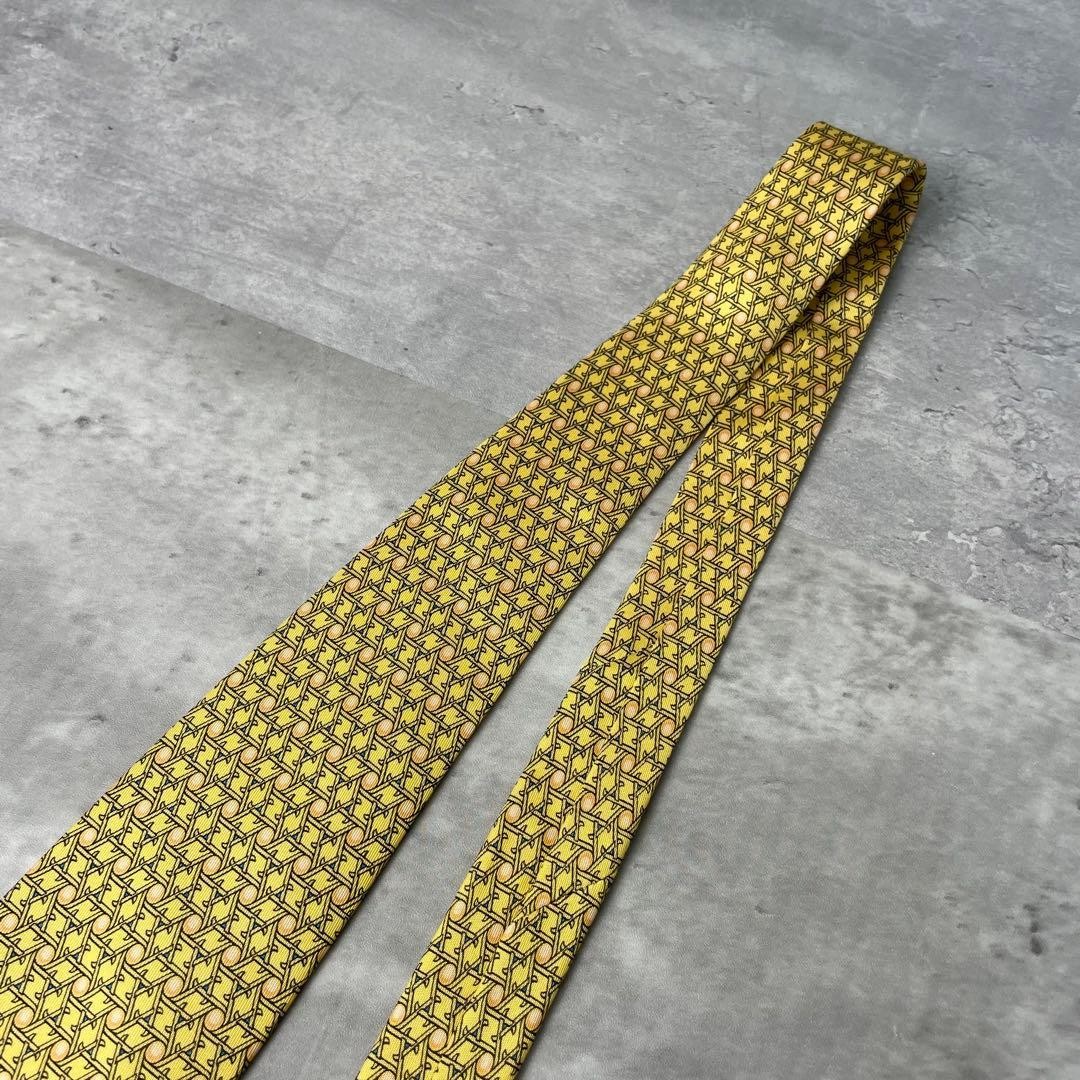 HERMES dot pattern check pattern tie yellow - image 5
