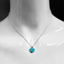 Tiffany  Co. SS Return To Tiffany Blue Enamel Double Heart Tag Pendant Necklace