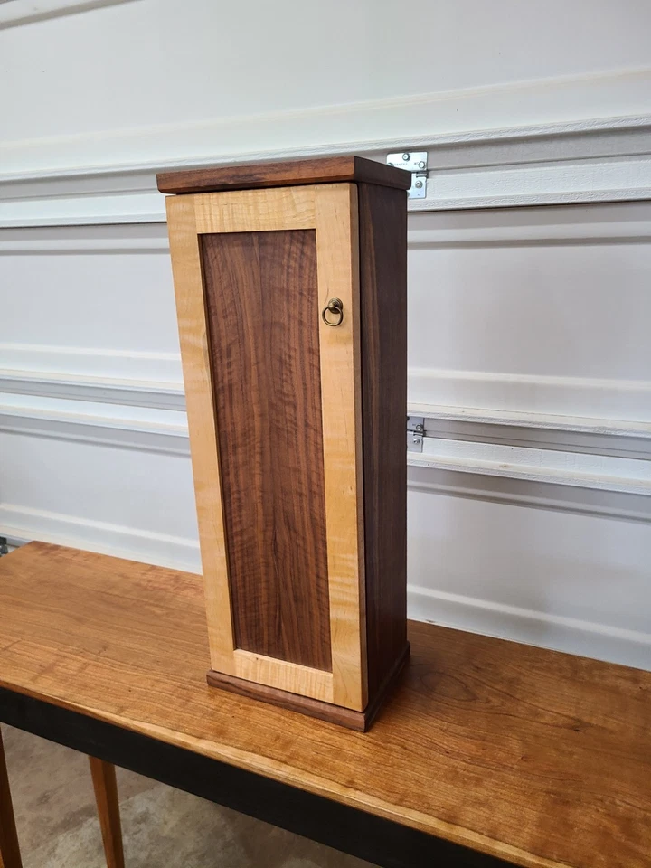 Small solid wood whiskey cabinet or for other items curly walnut/curly maple - Image 2 of 2