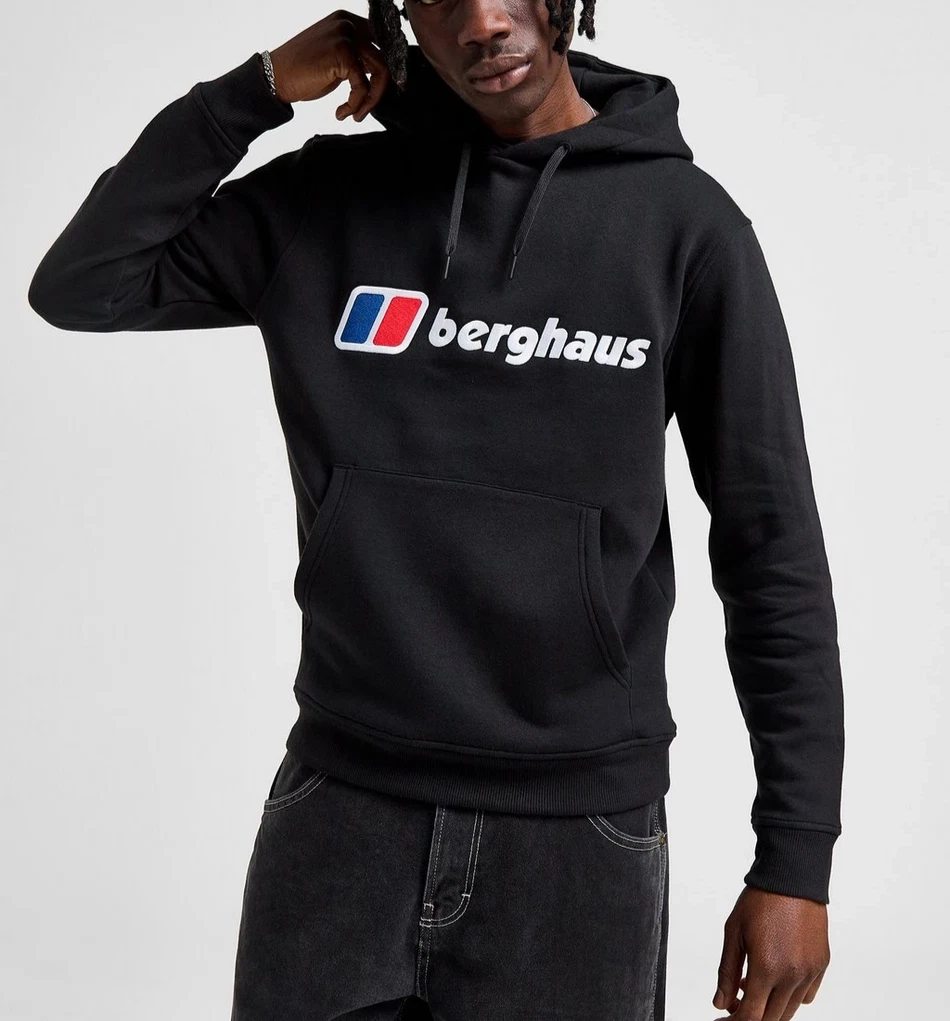 Mens Berghaus Hoodie Over The Head Logo Hoodie Embroidery Black