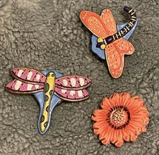 Lot Of 3 Resin Button Covers : Dragonflies & Flower Dragonfly Set