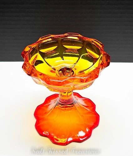 Vintage Fenton Glass Orange Valencia Amberina Pedestal Candle Holder Glows-SKT91