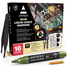 ARTEZA Pastel Liquid Chalk Markers, Set of 16, Tweezers, Office Product