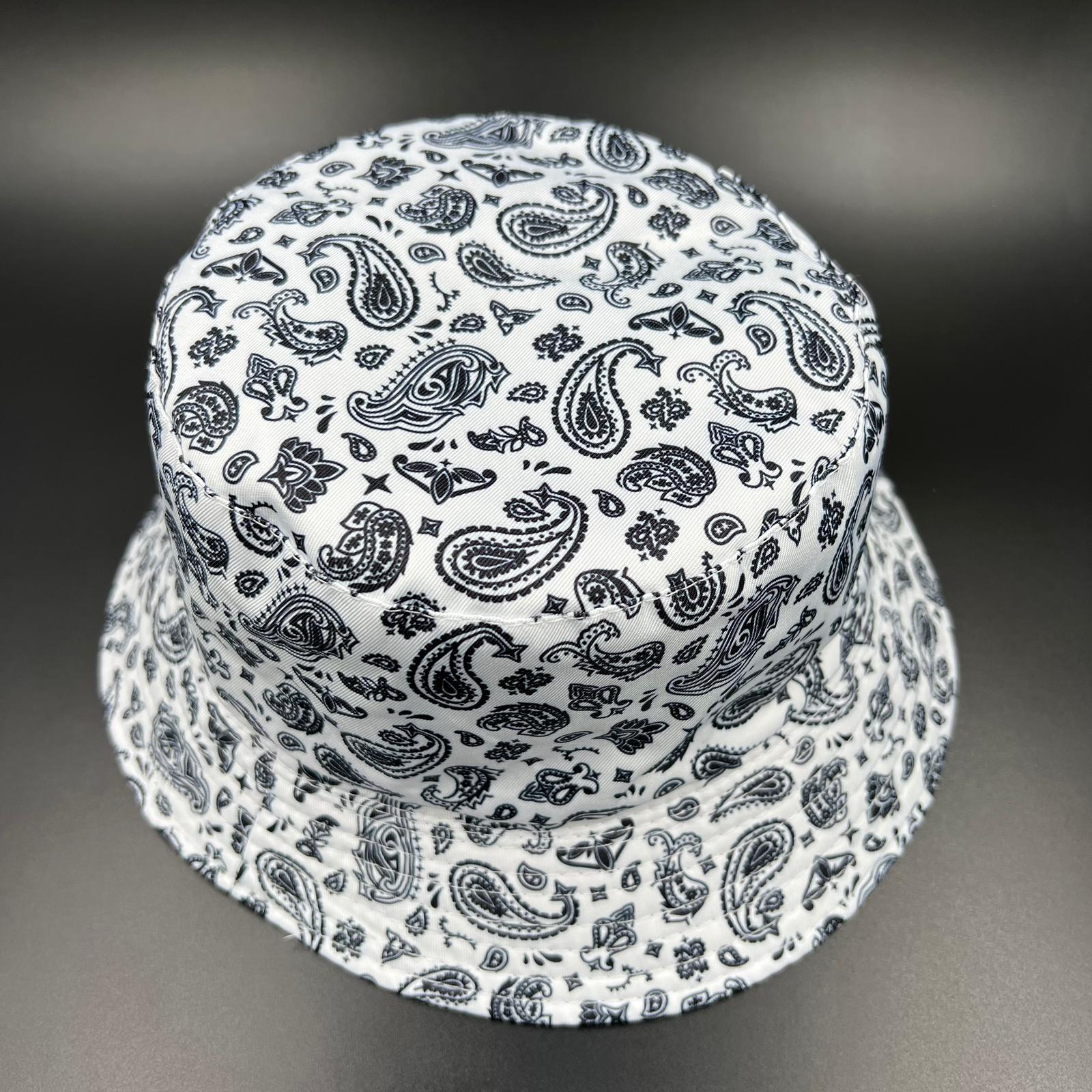 Reversible Unisex Foldable White Paisley Black Bucket Hat Summer Style-image