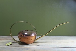 Mid-Century Vintage Brass and Copper Mid-Century Watering Can w Dimpled Handle