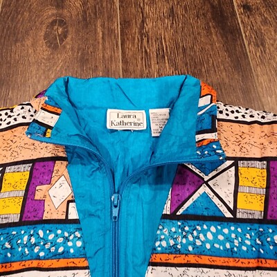 Vintage 90s Laura Katherine Full Zip Teal Blue Lined Windbreaker