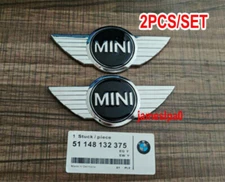 2Pcs Mini Badge Logo Front Bonnet Rear Boot Chrome Metal Sticker Hood Cooper