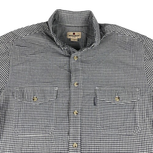 Woolrich Shirt Mens Medium Gray Black Check Short Sleeve Button Up Casual Pocket
