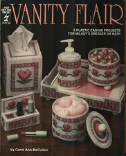 USED VANITY FLAIR TISSUE COVER TRAY 6 DESIGNS PLASTIC CANVAS PATTERN LEAFLET