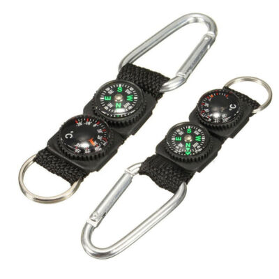 Mini Carabiner w/ Keychain Buckle Compass Thermometer Camping Outdoor Survival&
