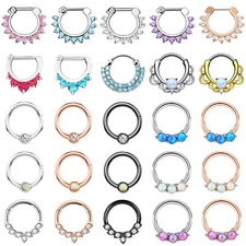 1pcs Septum Clicker Nose Rings Hinged Segment Ring Crystal Gem 16G Nose Hoop