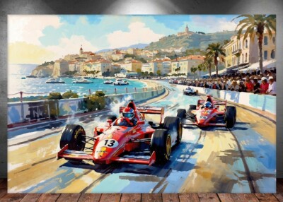 LEINWAND BILD ER XXL ABSTRAKT AUTO RENNEN MONACO BUNT HAFEN HÄUSER WAND POSTER