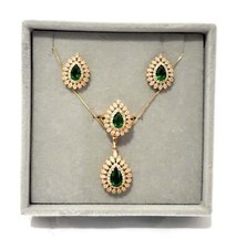 18K Gold plated designer lab-created Emerald and crystal jewelry set