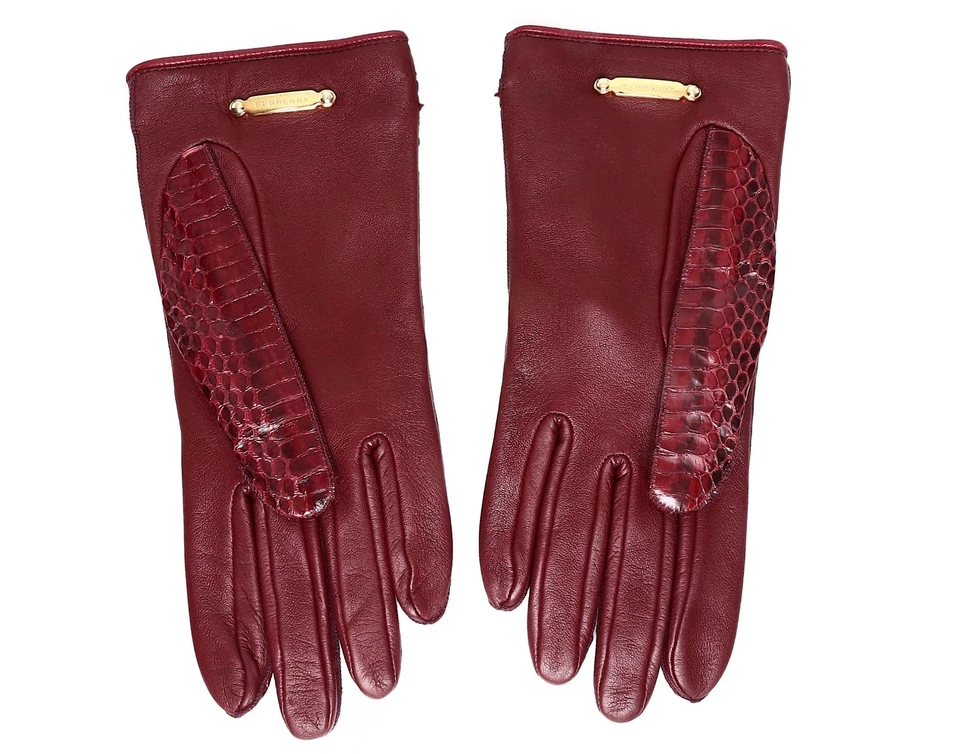 Guantes Burberry L3255 para mujer 100 % piel de serpiente Boysenberry talla 7,5 Foto 3 de 3