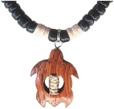 Hawaiian Jewelry Black Coconut Bead Hawaii Koa Wood Honu Turtle 18" Necklace