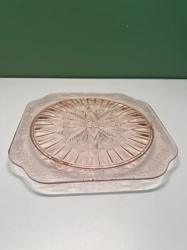 1930S Pink Depression Glass 10” Jeannette Adams Footed Cake Plate