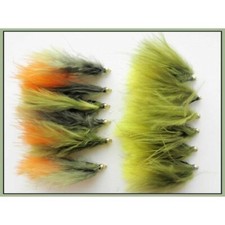 Dawsons Olive Trout flies 12 x Gold Bead, Orange & Yellow, Size 10 Best Lure Fly
