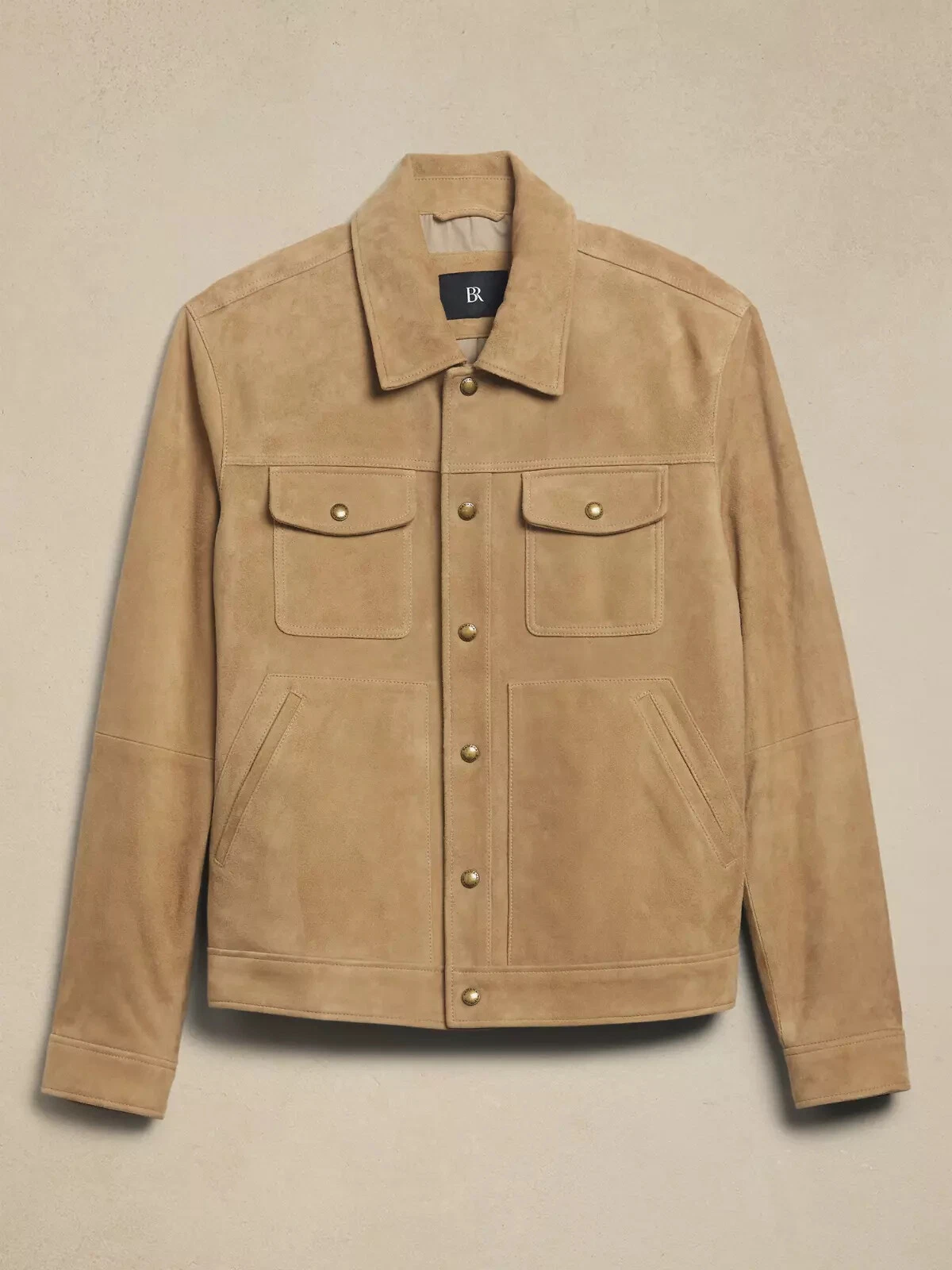Leather Trucker Jacket for Men Beige Pure Suede Custom Made Size S M L XXL - 160