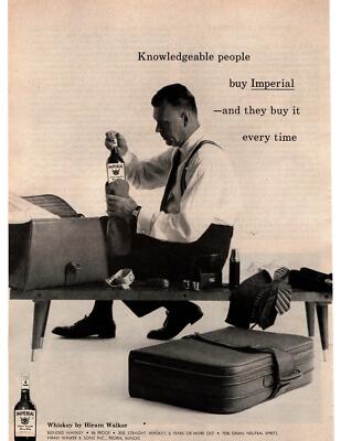 1957 Imperial Whiskey Hiram Walker Peoria IL Travelling Businessman Print Ad