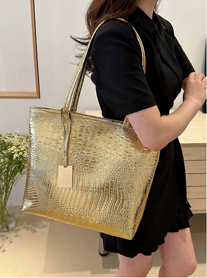 Gold Crocodile Pattern  Large Capacity Tote Bag Shoulder Bag