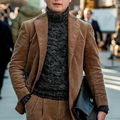 2 Piece Men Corduroy Suit Notch Lapel 