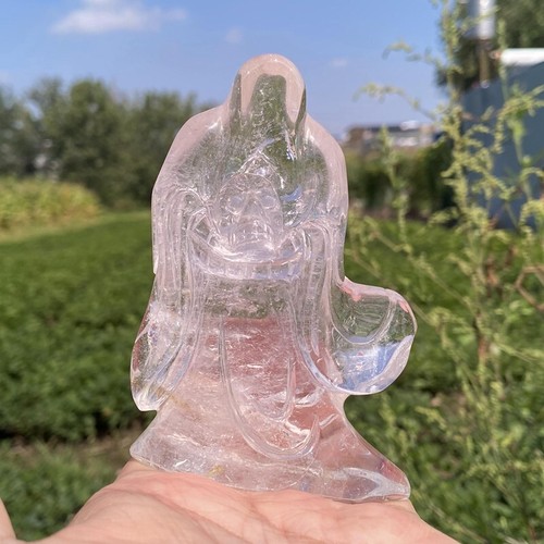 TOP! 0.3kg Carved Natural Clear Quartz Death Skull Crystal Reiki Halloween gift - Picture 4 of 19