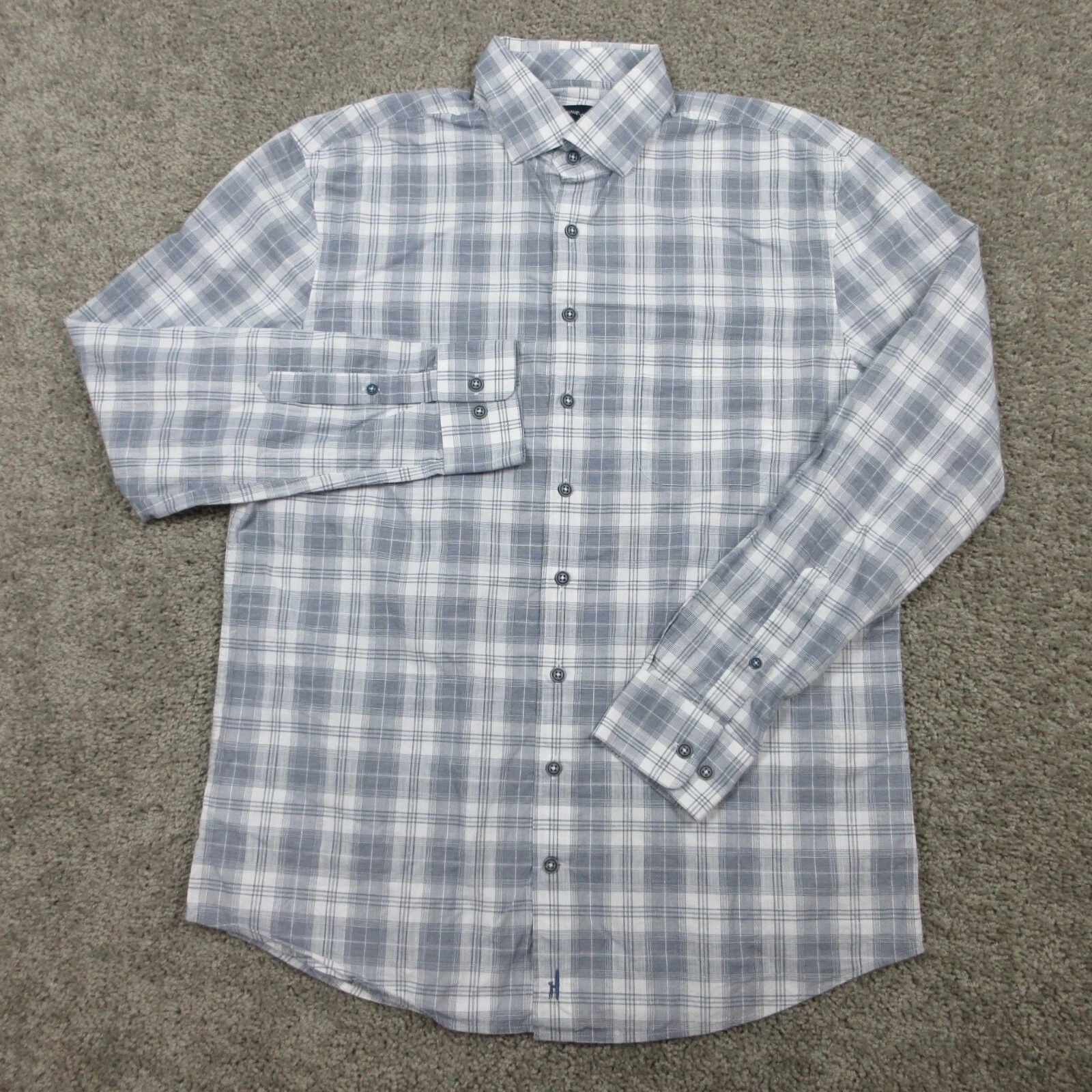 Johnnie-O Shirt Mens Medium Gray Plaid Tartan Top Shelf Sufer Beach Button Up