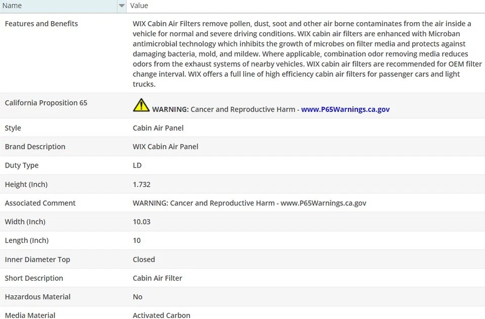 Салонный воздушный фильтр WIX для Mercedes-Benz B250E 2016-2017 - Изображение 3 из 4