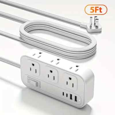   Power Strip with 6 Outlet 2 USB A & 2 Type C Charger 5 FT Extension Cord