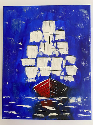 Hand Painted Acrylic Painting Stretched Canvas Wall Art Decor 11''x14''x0.6'' Ship