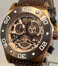 45mm Rosetn | Brown STINGRAY Strap |Swiss Made ISA Chrono SPEEDWAY Invicta Watch