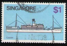 Singapore. 345. $1. Coaster, Ship. Used. 1980 