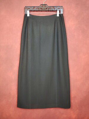 Vintage Eddie Bauer Wool Blend Black Midi Skirt 8 Petite Classic Pleated Quality