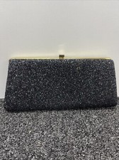 Vintage Black Sparkling Clutch Bag With Gold Trim