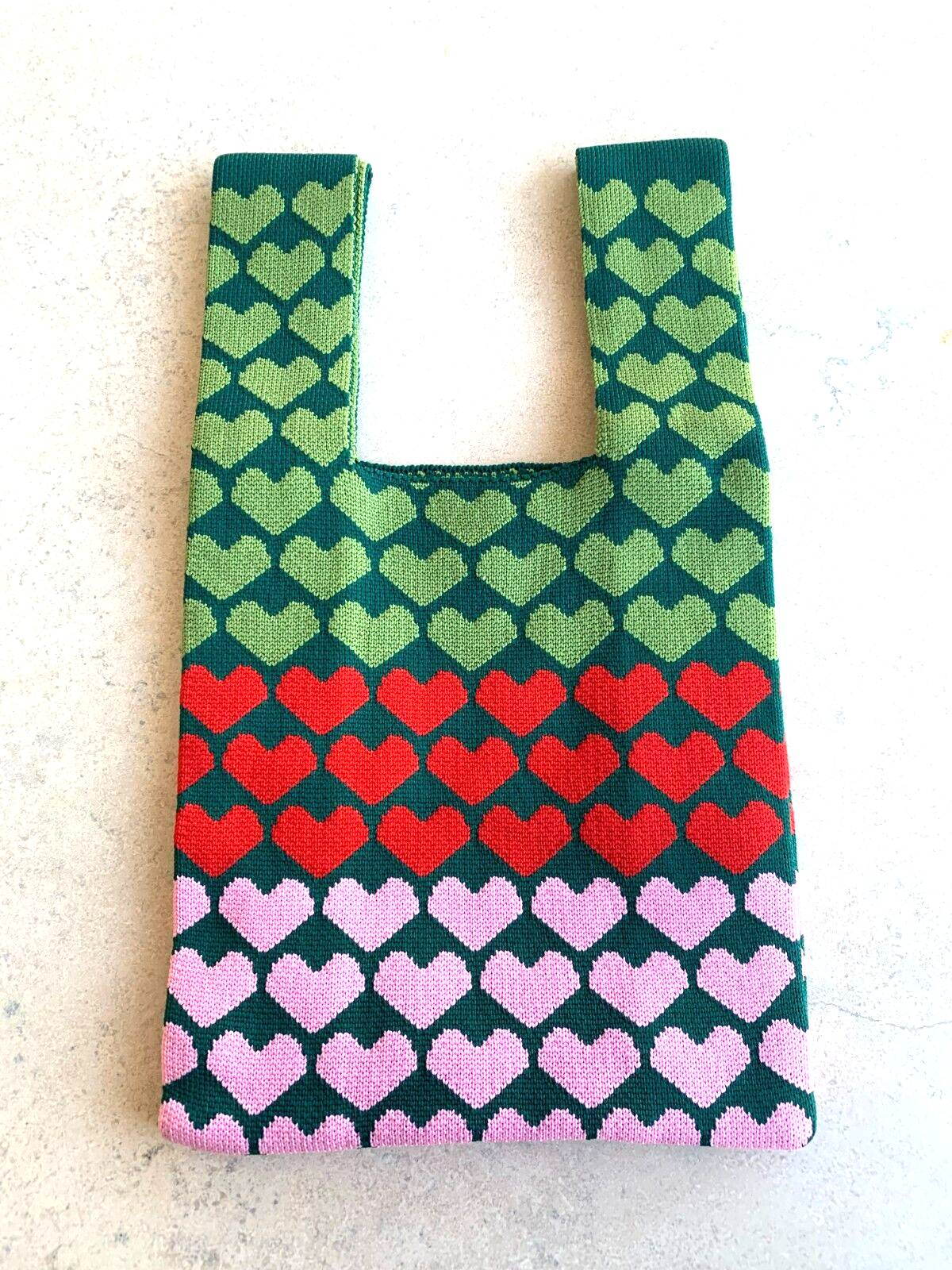 Heavy Knit Tote Bag with Multi-Colored Hearts Print Spacious and Stylish-image