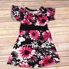 Extremely Me Girls 7/8 Floral Dress Black Pink