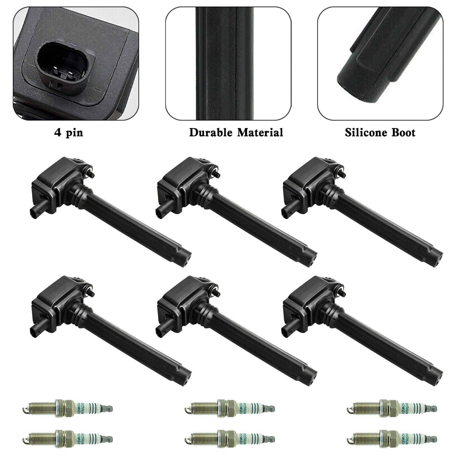 6pcs Ignition Coil Kit with Spark Plugs UF648 Compatible for Dodge Chrysler Ram Jeep 3.6L Engine