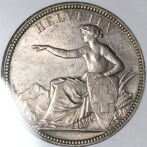 Moneda de plata 1874-B NGC AU 58 Suiza 5 francos Berna Mint (25051102C) - Imagen 2 de 6