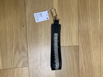 Lululemon Never Lost Keychain key ring BLACK gold toned key chain lanyard NWOT