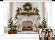 Christmas Backdrops White Theme Fireplace Xmas Backdrop Family Holiday Party Dec