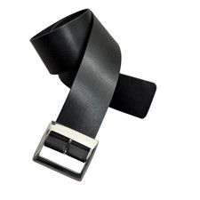 Sportmax Belt Womens 38 Black Leather Wide Strap Silver Buckle Made in Italy
