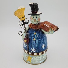 Metal Colorful Painted Snowman Wind Up Music Box Plays Frosty The Snowman 9