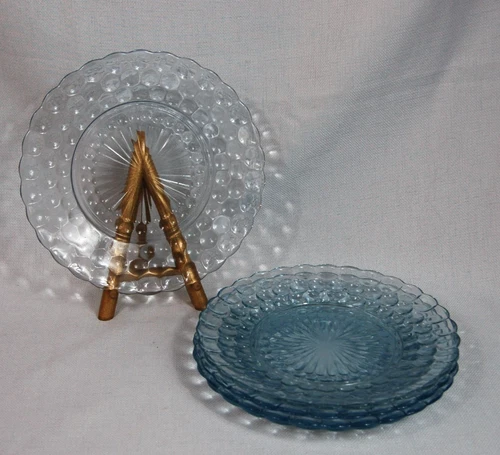 Vintage Set of 5 Anchor Hocking 9 1/4" Dinner Plate Blue Bubble