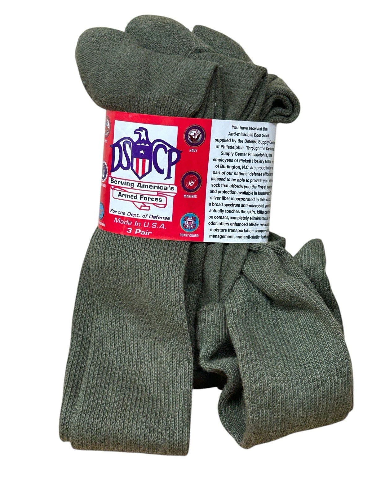 NEW DSCP Military Boot Socks 3 Pair Sz L 12-15 Anti-microbial Army Green USA
Opens in a new window o