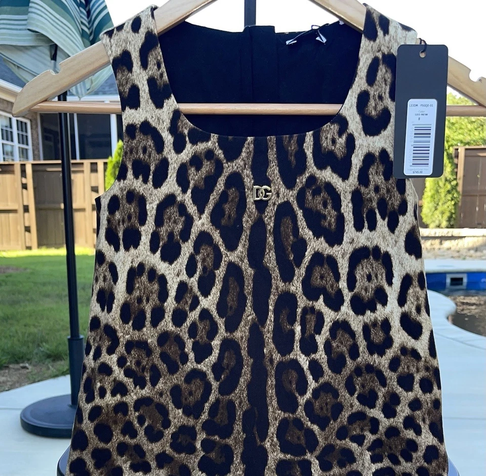 Dolce & Gabbana Girls Leopard Print Interlock Midi Dress NWT Sz 8 - Image 3 of 4